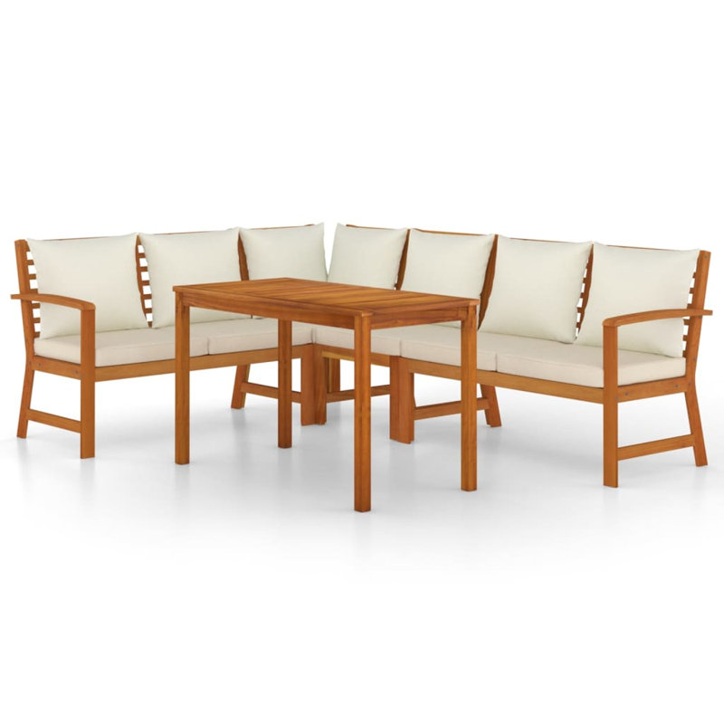 Seating Group with Cushions, 5 Pieces: Table, 2 Loveseats, 2 Chairs, Cream