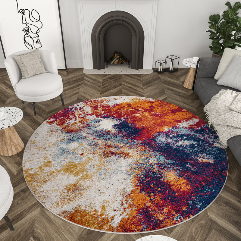 Abstract Contemporary Indoor Area Rug for Living Room, Dining Room, Bedroom, Round 7'10"