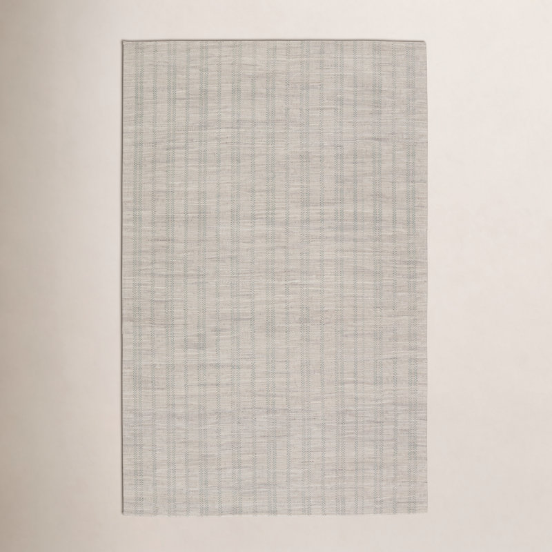 Ginevra Handmade Striped  Area Rug , Rectangle 10' x 14', Light Gray/Light Green