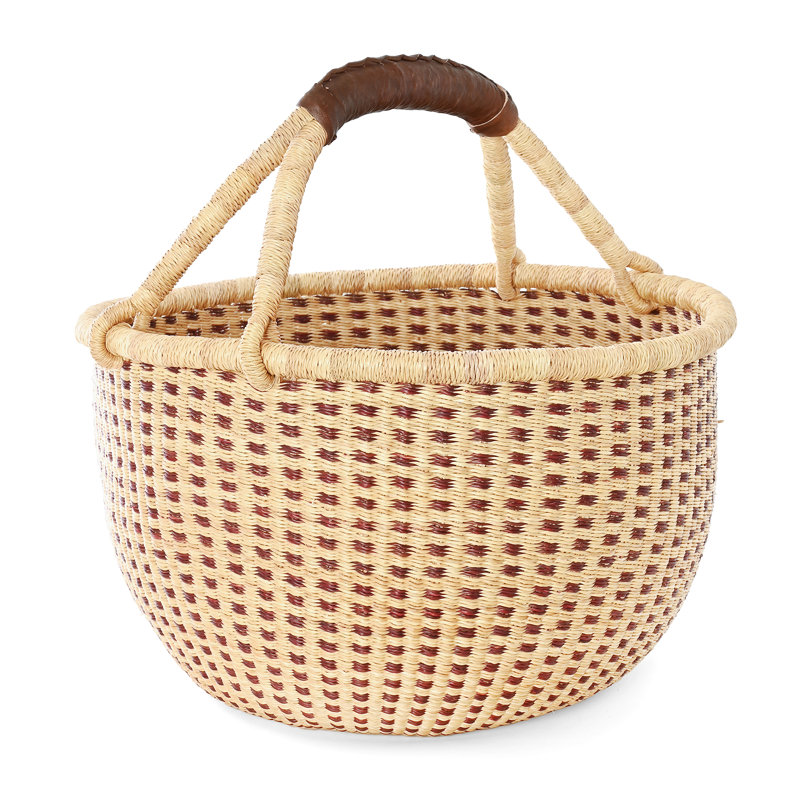 Panier bolga châtaignier et carreaux naturels, Brun / naturel