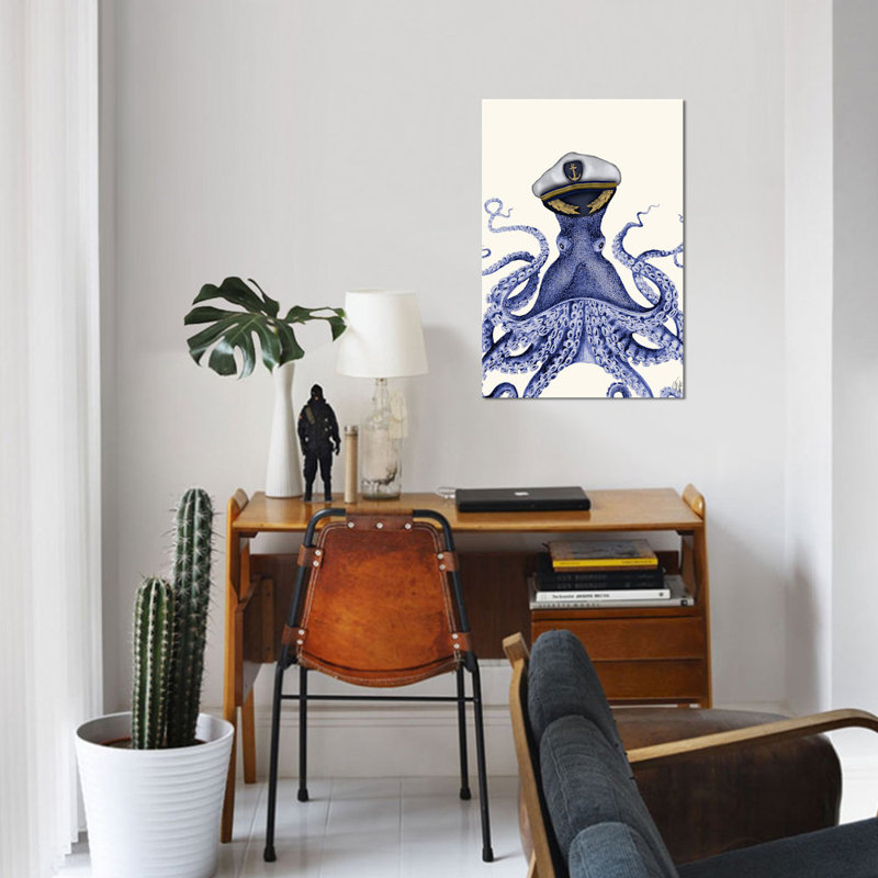 « capitaine octopus », impression sur toile tendue, H 18 po x l 12 po x P 1,5 po, Toile tendue, Pas de tapis