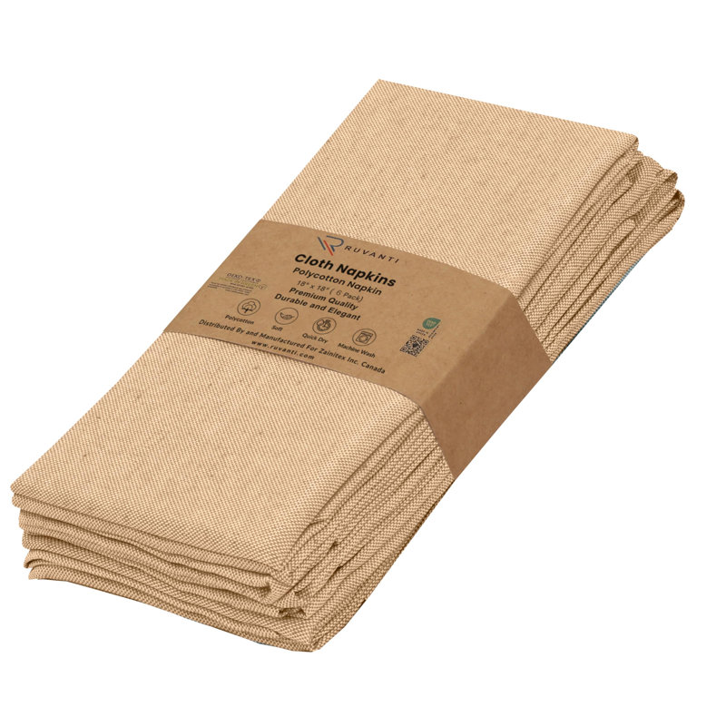 Serviette carrée en polyester et coton, Miel