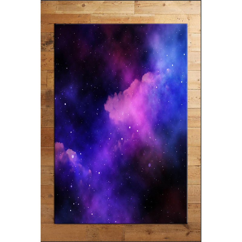 Tapis en polyester tissé à la machine abstrait bleu foncé / mauve Edgmon, Rectangle 1 pi 8 po x 2 pi 7 po