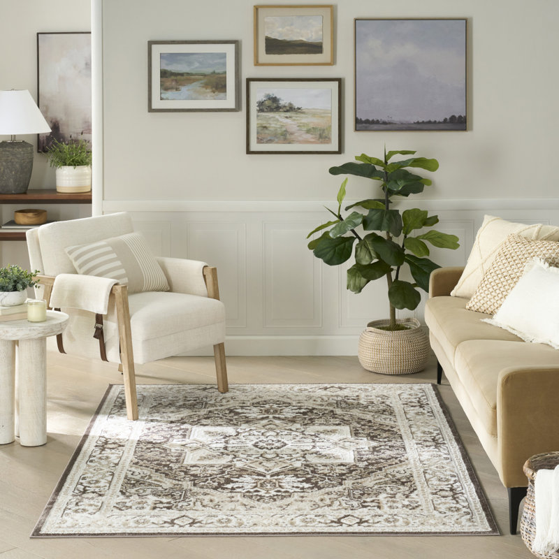 Tapis ivoire brun rétro 5 pi 3 po x 7 pi Lafever, Rectangle 5 pi 3 po x 7 pi