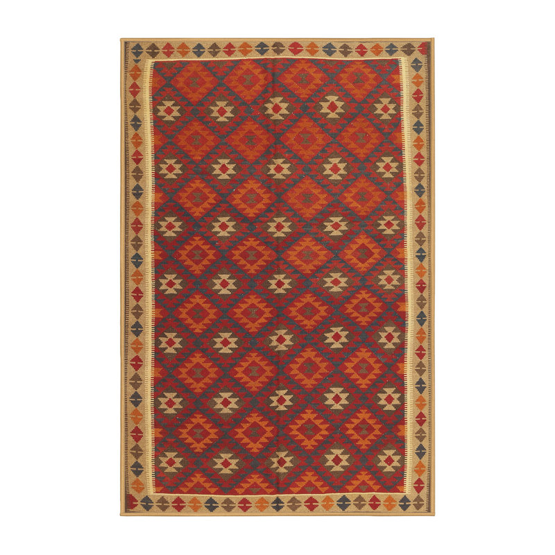 Tapis contemporain rouge / brun, Rectangle 5 pi x 7 pi