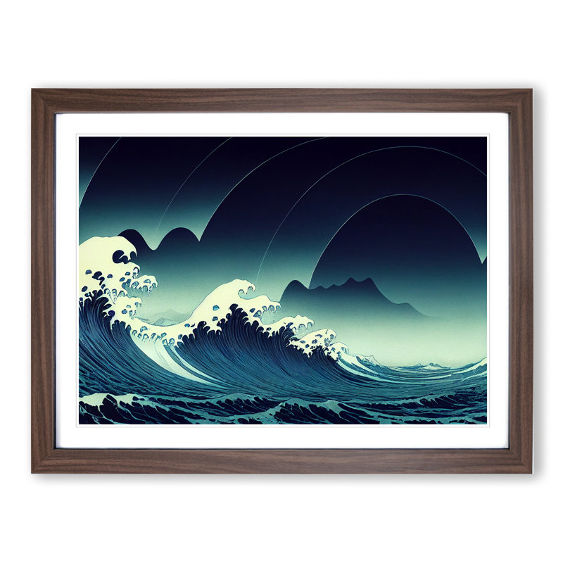Japanese Wave Art Vol.1 1 Piece Single Picture Frame Wall Art, 46cm H x 64cm W x 2cm D, Walnut Framed