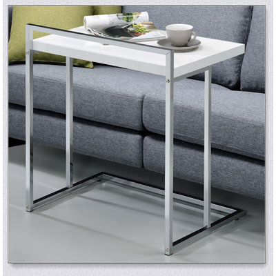 White High Gloss Rectangular Top Snack Table With Metal Legs, Perfect For Modern And Stylish Living Spaces