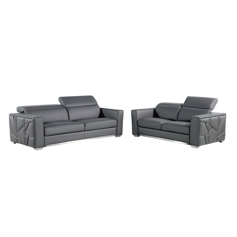 Ensemble de salon en cuir italien 2 pièces Aylar, Gris foncé