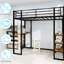 Lit simple en fer noir avec rampe et bureau en forme de L pour la chambre des jeunes, robuste et peu encombrant-85549234
