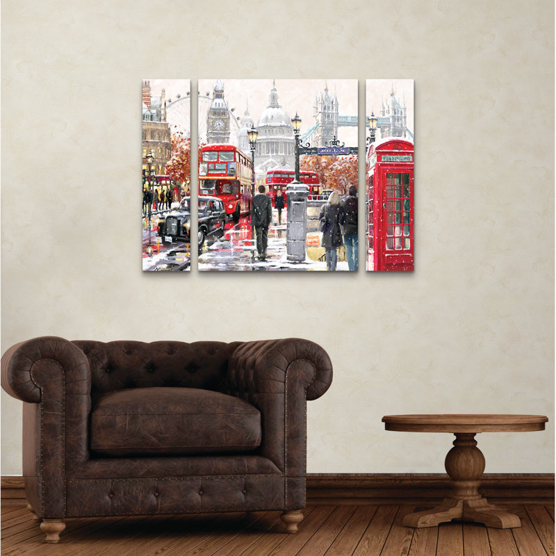 The Macneil Studio «London Collage», ensemble de 3 panneaux d'art, H 24 po x l 32 po x P 2 po