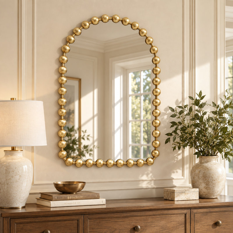 Marlowe 24X36 Arch Beaded Wall Mirror, Gold