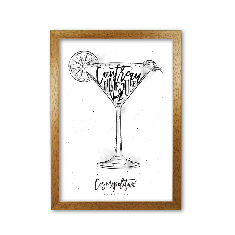 Cosmopolitan Cocktail - Print, Honey Oak Frame, 30 cm H x 21 cm W x 5 cm D