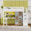 Lit mezzanine simple en bois avec bureau intégré, tablettes, armoires et DEL-571405519