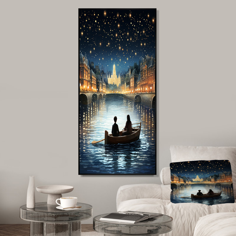 Yuletide Boat Voyage II - Boating Wall Art, Black Floater Framed, 60" H x 28" W x 1.5" D