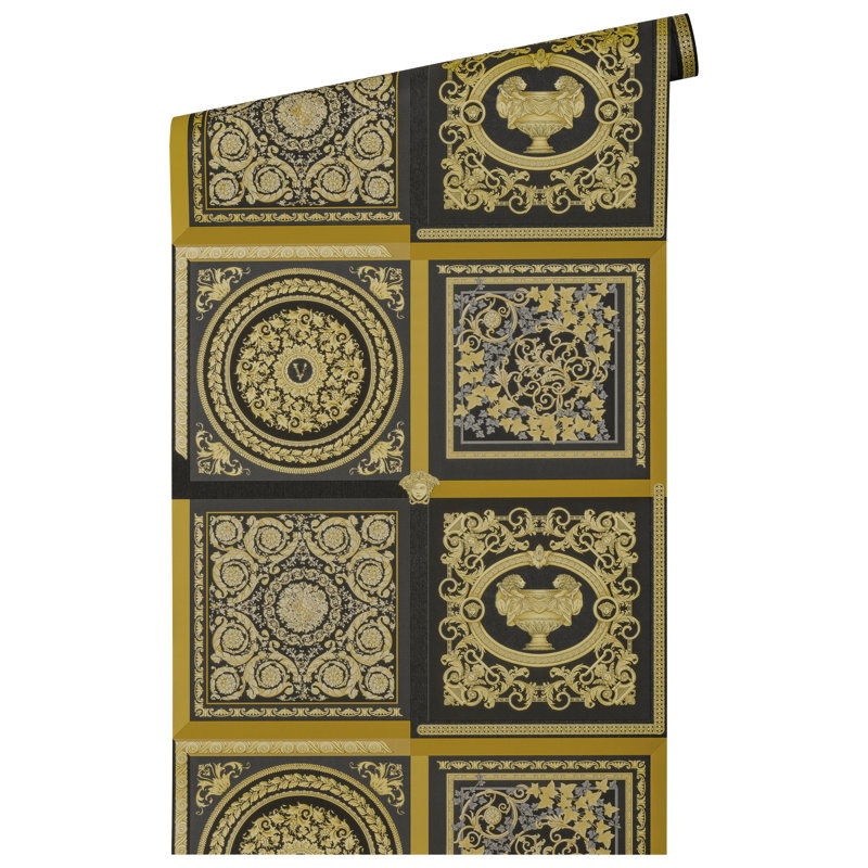 Versace Honey Bee Reverie Unpasted Vinyl Wallpaper, Black/Gold