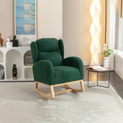 049-Chaise berçante en tissu avec pieds en bois
