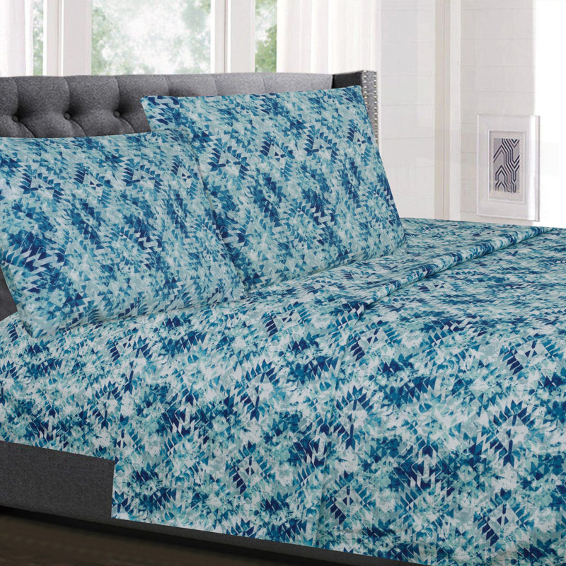 Aqualina Geometric Twin Cotton Microfiber Deep Pocket Sheet Set