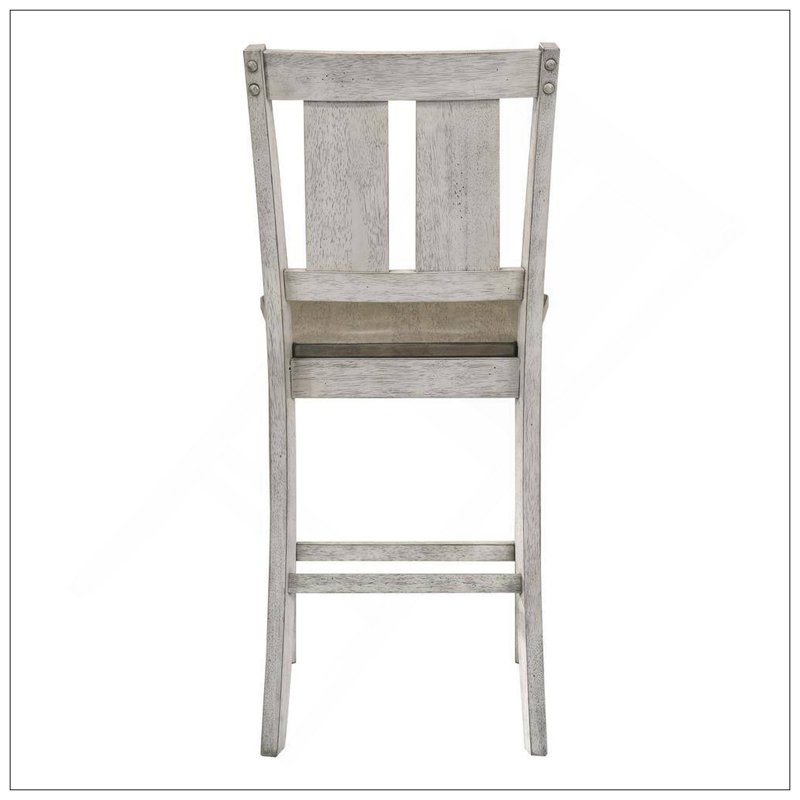 Ensemble de 2 chaises de salle à manger à hauteur de comptoir en bois massif de style antique blanc avec dossier à lattes pour un siège élégant et durable