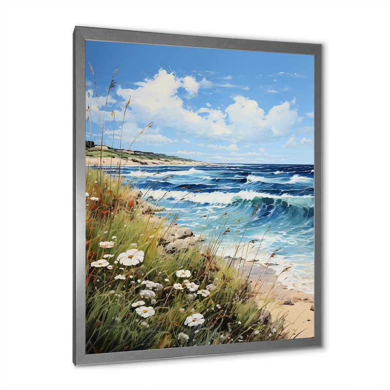 «Flower Coastal Nostalgia» sur impression sur toile, H 20 po x l 12 po x P 1 po, Cadre photo argenté