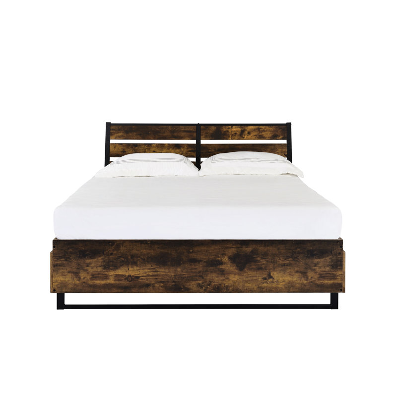 E. King Bed With Rustic Oak Storage - Exceptional Quality & Durability Black Finish Ample Space Style