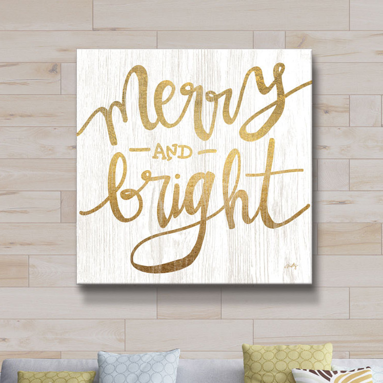Art textuel 'merry & bright', 18" H x 18" L x 2" D, Toile enveloppée