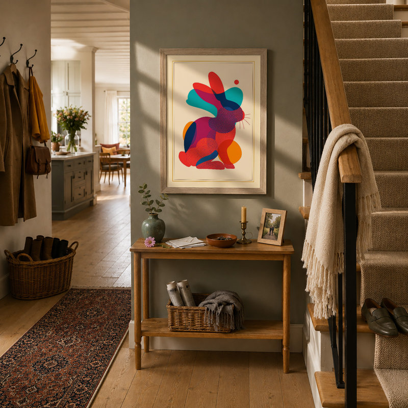 Rabbit Geometric - Framed Print, A1 - 84.1 x 59.4 cm, Oak