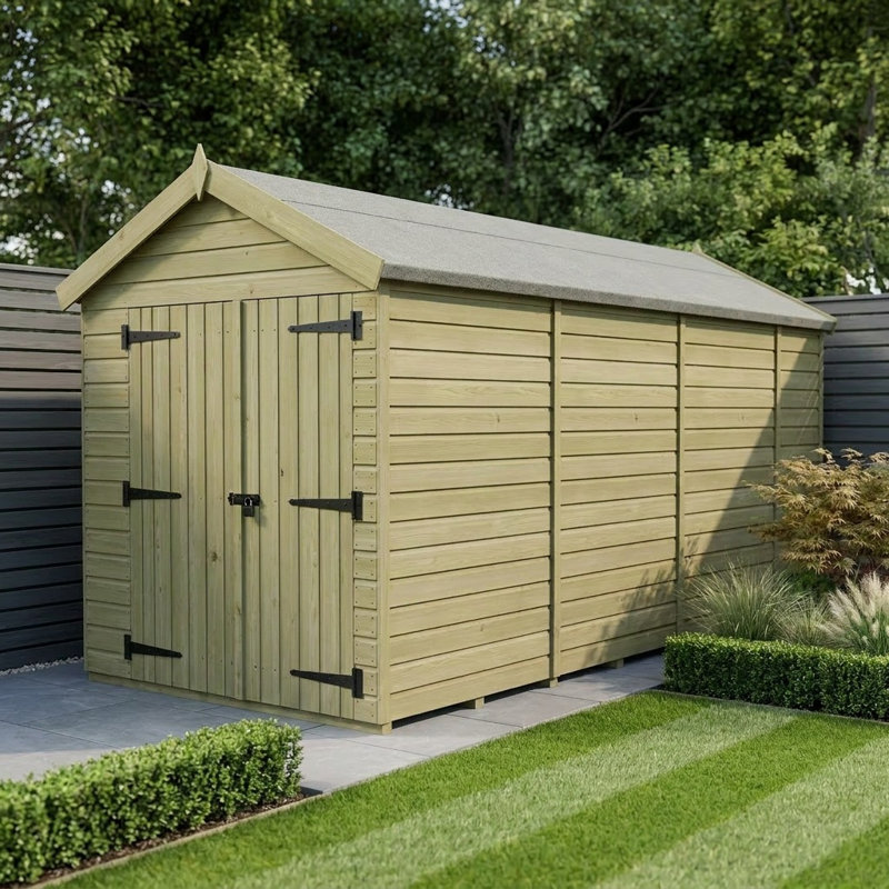 Total Sheds 7ft x 13ft Apex Garden Shed - Double Door - No Windows - Pressure Treated Timber - UK Manufactured