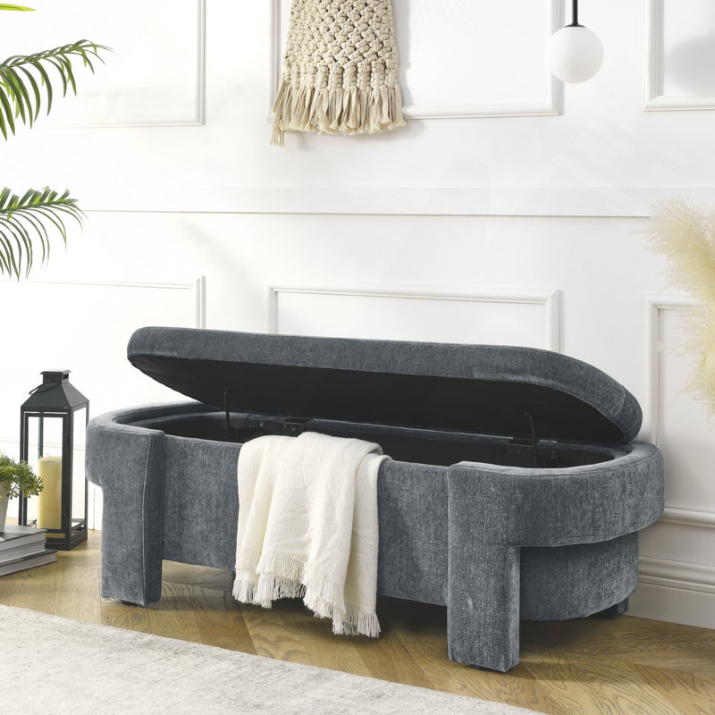 Cineus Oval Fabric Upholstered Storage Ottoman, Gray