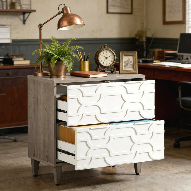 Armoire de rangement à 2 tiroirs, Gris / Blanc