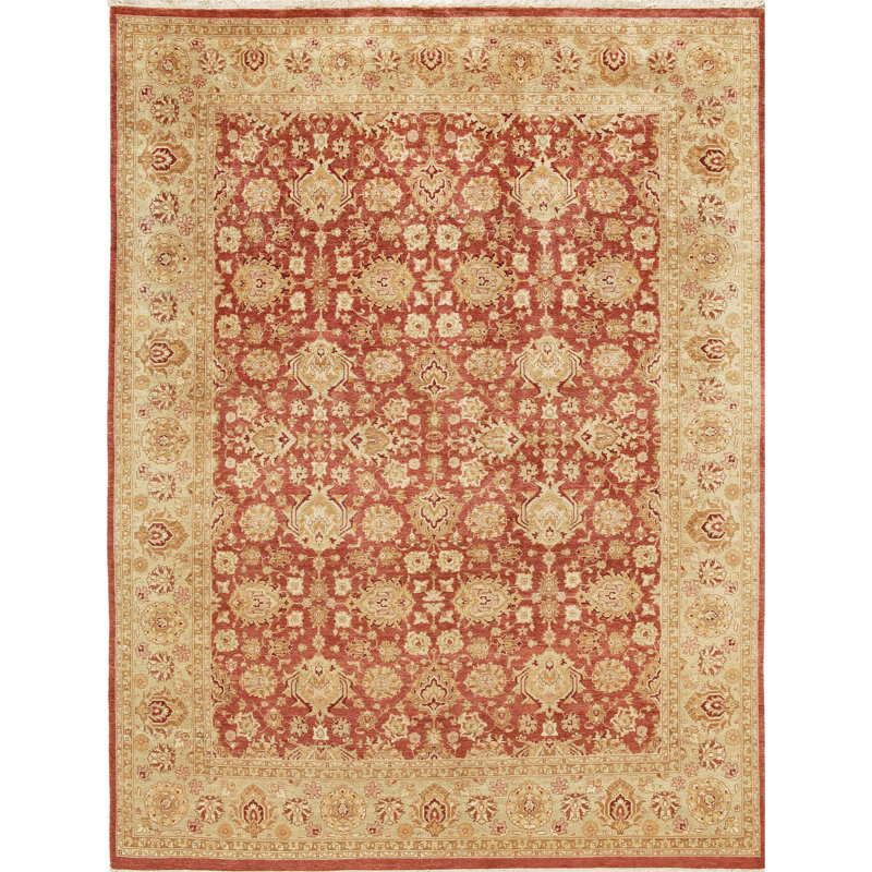 Tapis oriental rectangulaire en laine noué à la main de couleur rouille / or, Rectangle 8 pi x 10 pi