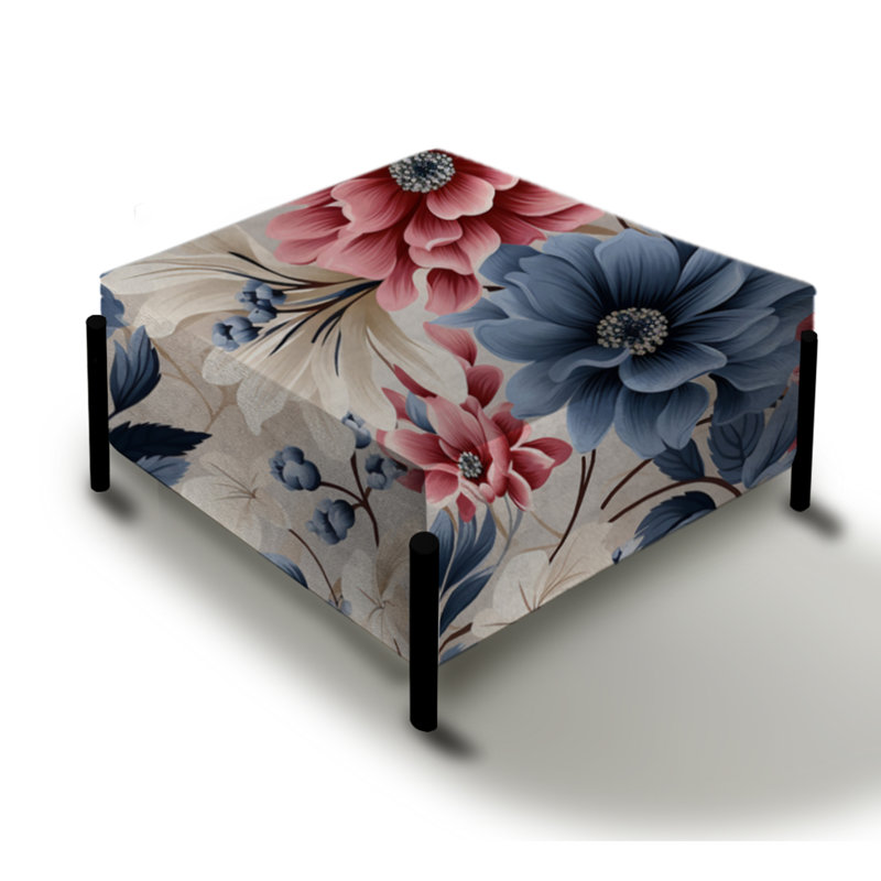 Motif de fleurs de ferme rose et bleu - grand repose-pieds carré floral