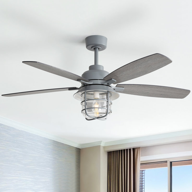 52-Inch Cement Grey Ceiling Fan With E26 Light,Glass Lampshade,5 Plywood Blades,Noiseless DC Motor,6 Wind Speed