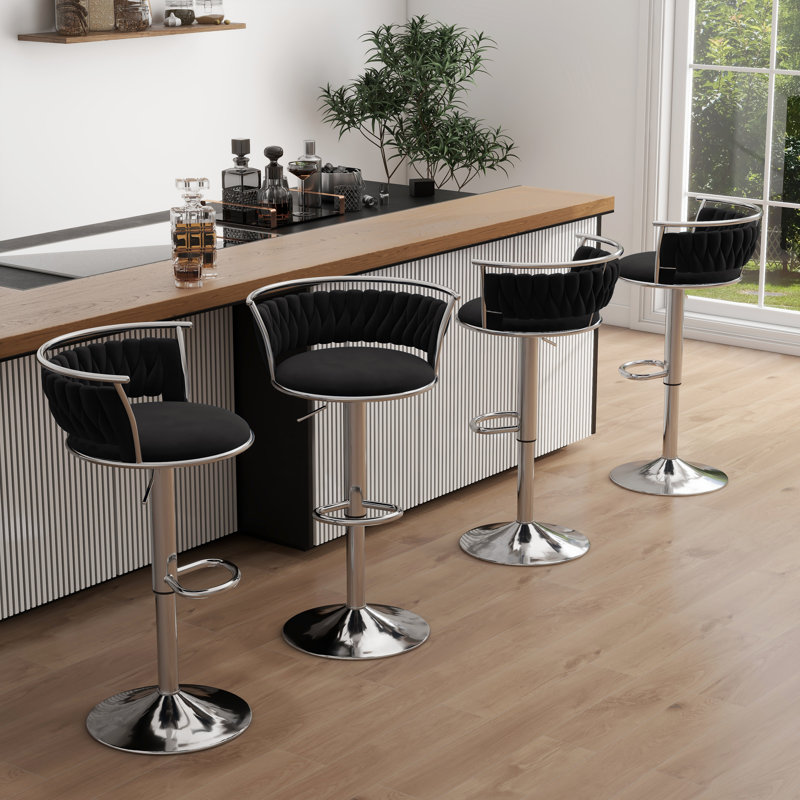 Ginko Modern Adjustable Bar Stools, Swivel Counter Stools with Upholstered Seat, Backrest, Footrest and Metal Frame for Kitchen and Home Bar 