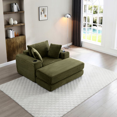 Chaise longue en velours côtelé de 52,4 po, lit convertible 3-en-1 pour l'intérieur, le salon ou la chambre à coucher, lit intérieur reposant comme un nuage, idéal et reposant