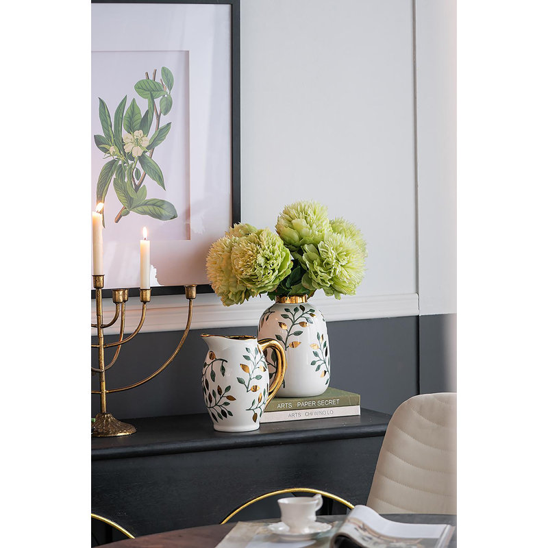 Flower Vase - 6.5"Dia x 9" - Green/Gold