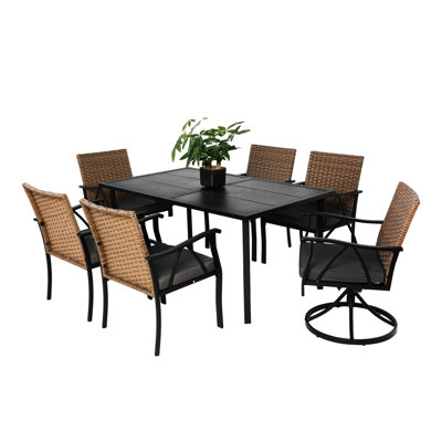 Patio Table And Chairs 7 Piece,modern Design Steel Table,relaxing Chairs,brown/grey Piece Dining With 2 Swivel Rocker & 4 Cushions Chairs,steel Top For Backyard Garden Deck Poolside,brown/grey