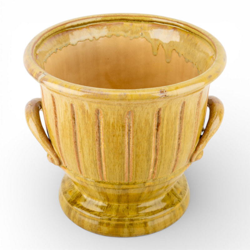 Mustard Ceramic Planter With Ribbed Design