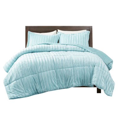 Faux Fur Comforter For King/ King Bed - Teal Blue , , Gorgeous Detail Bedding Blue, Enrapturing Beauty