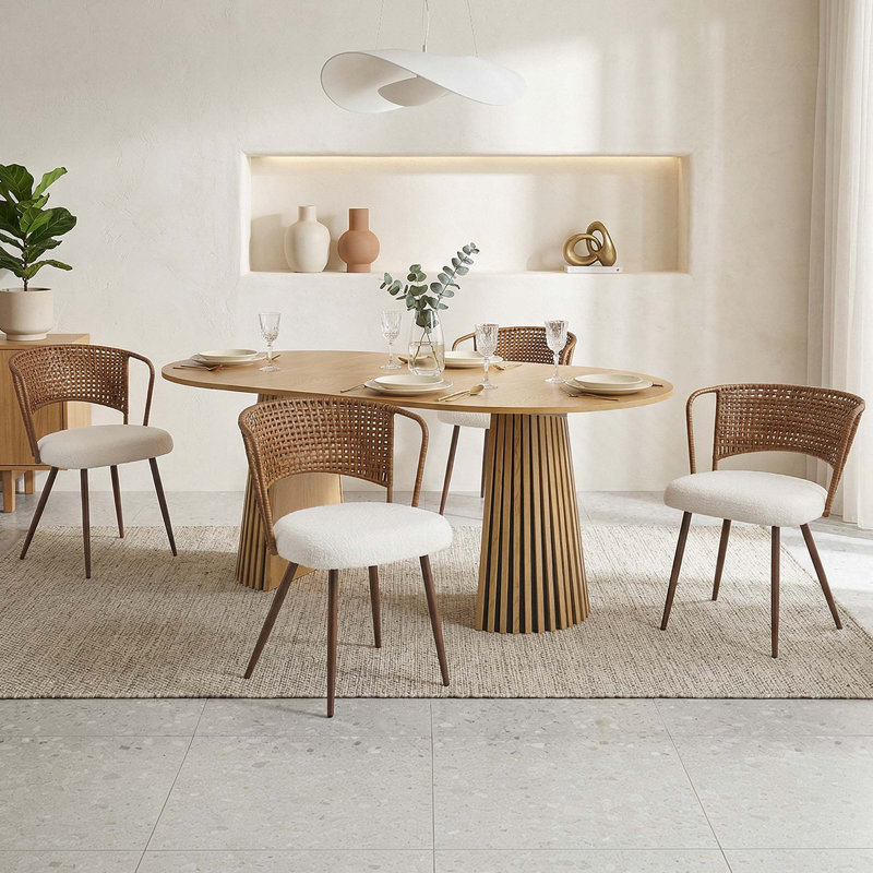 Table de salle à manger extensible en bois massif 3 pièces + 2 chaises en osier, 3 Pieces: Table, 2 Chairs, Dark Brown