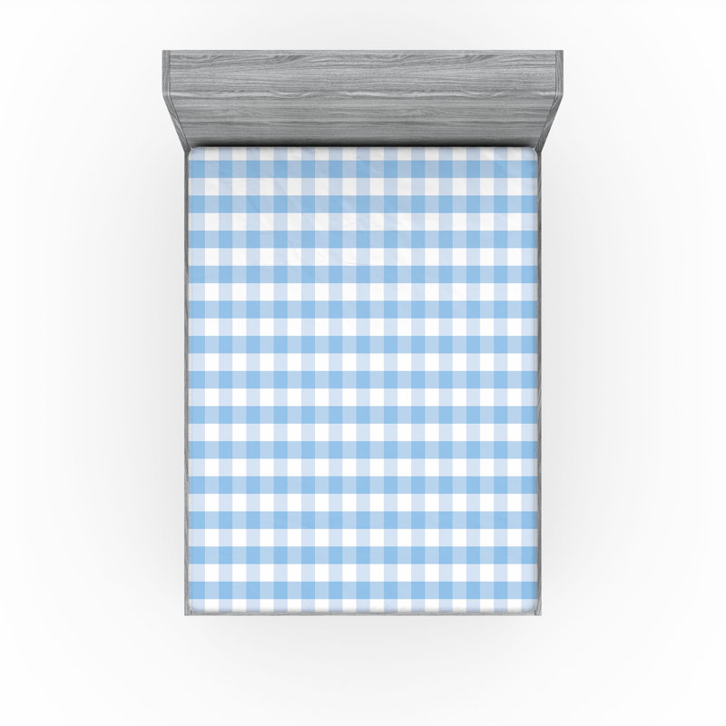 Drap-housse orange Ambesonne, Drap-housse de taille très grand, Bleu pâle / blanc à carreaux
