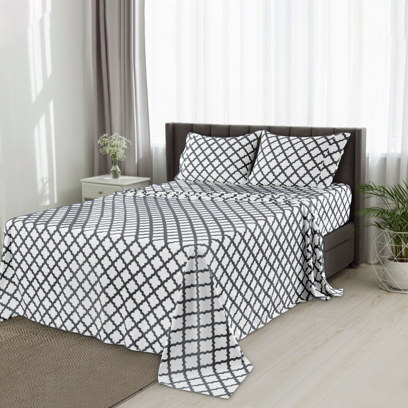 Ensemble de literie en microfibre 4 pièces Lux Decor Collection, Ensemble de draps pour très grand lit avec 2 taie