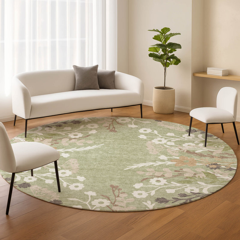 Machine Washable Indoor/Outdoor Chantille ACN2334 Floral Rug, Round 8'