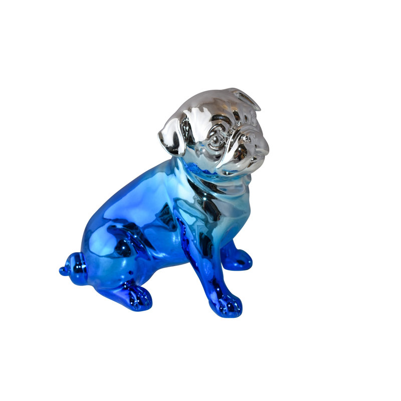 Statue de bouledogue français peint en résine bleue et argentée, taille: 7 po x 3 po x H 7 po