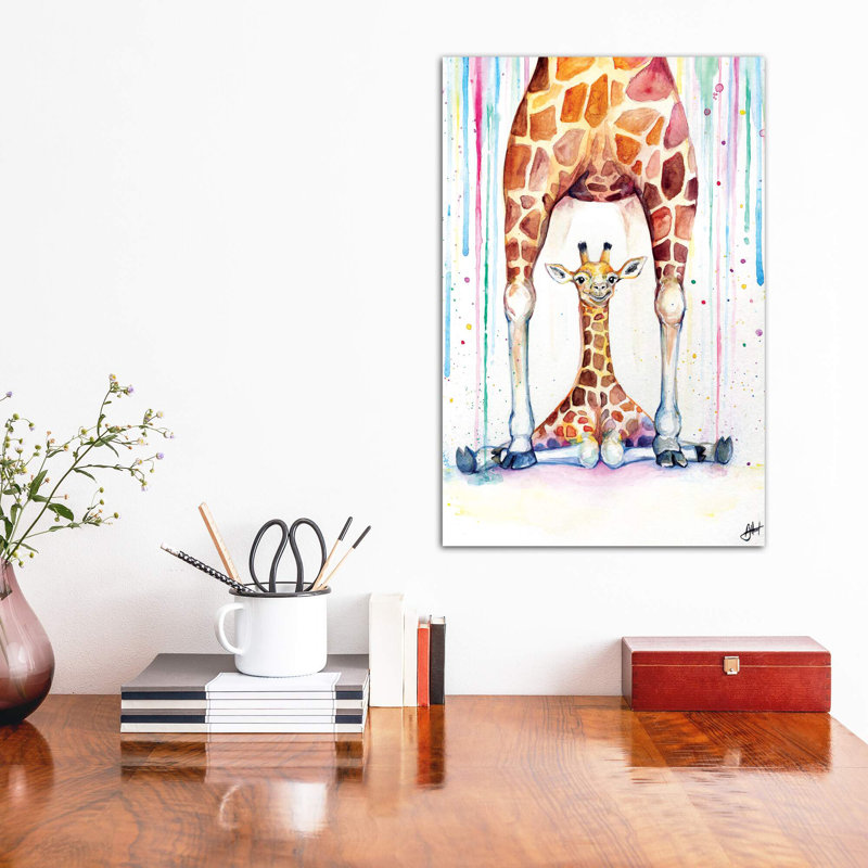 Superbe décoration murale pour enfants girafes sous la pluie, H 18 po x l 12 po x 1,5 po, Toile tendue