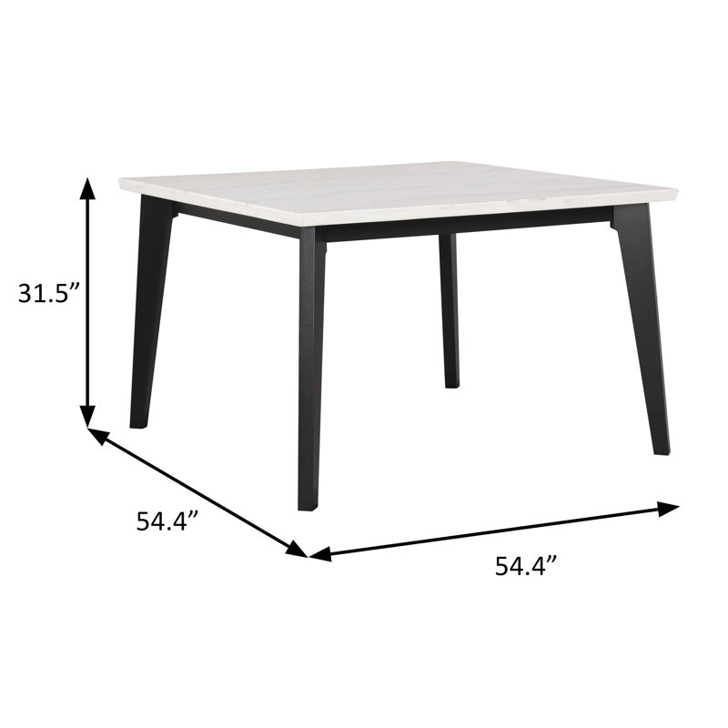 Table de salle à manger carrée contemporaine 54,4 "avec plateau en marbre, noir / blanc