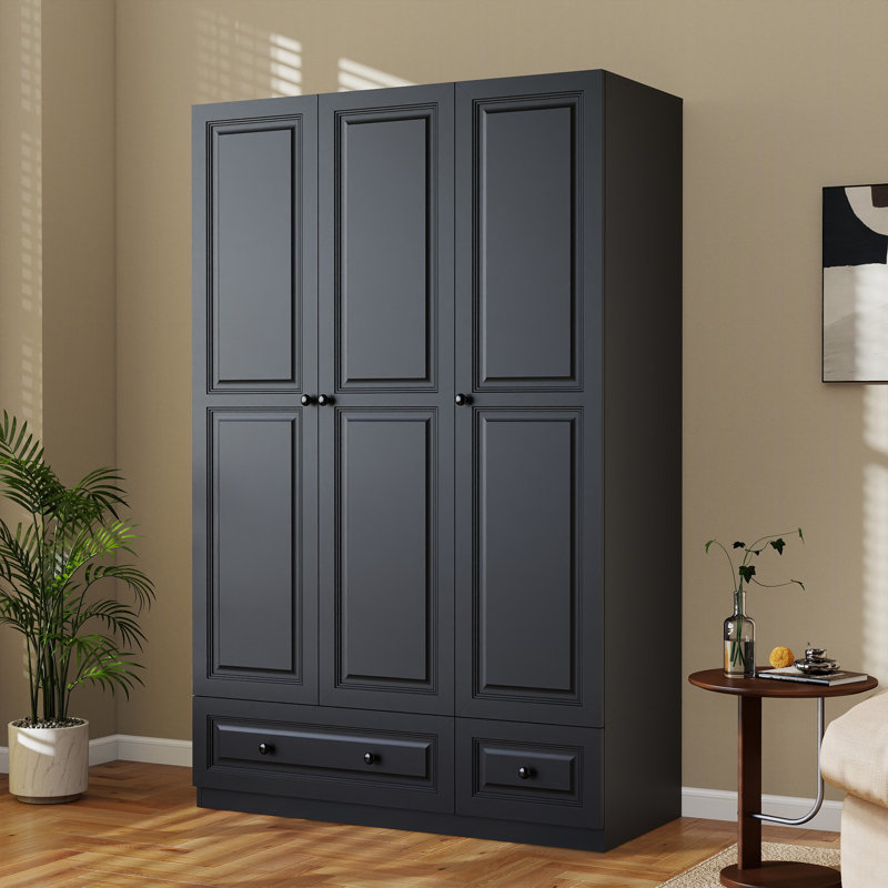 Armoire-penderie en bois à 3 portes et 2 tiroirs Jordache, Noir