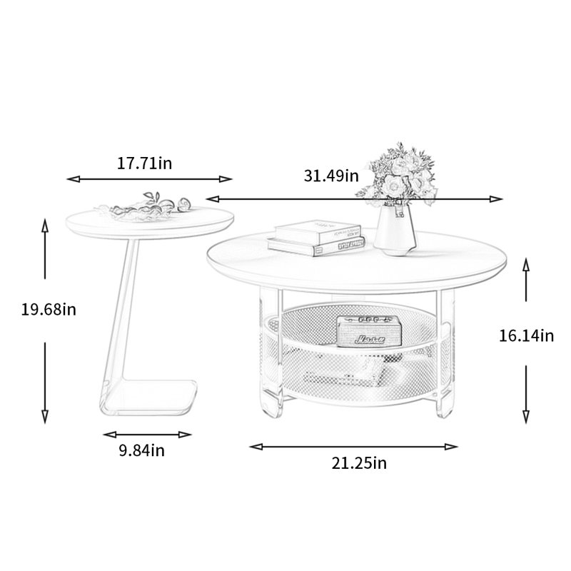 Table basse moderne simple de style crème, H 16,14 po x L 31,49 po x l 31,49 po