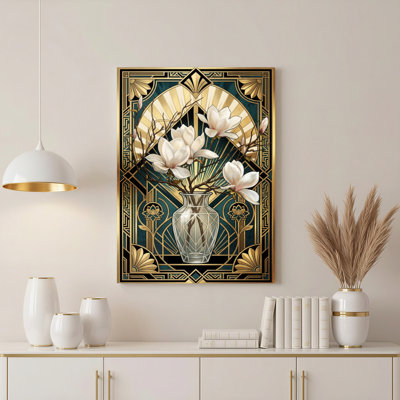 Art déco, magnolia, art floral sur toile tendue, impression sur toile, ensemble de 1