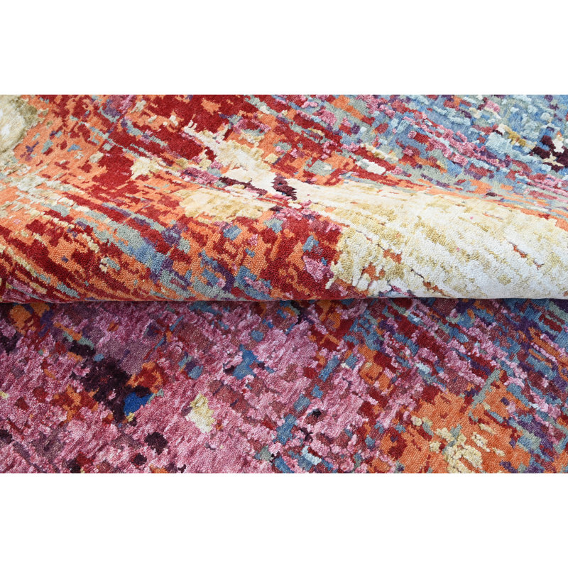 Tapis turquoise et rouge noué à la main de haute qualité, Rectangle 8 pi x 10 pi