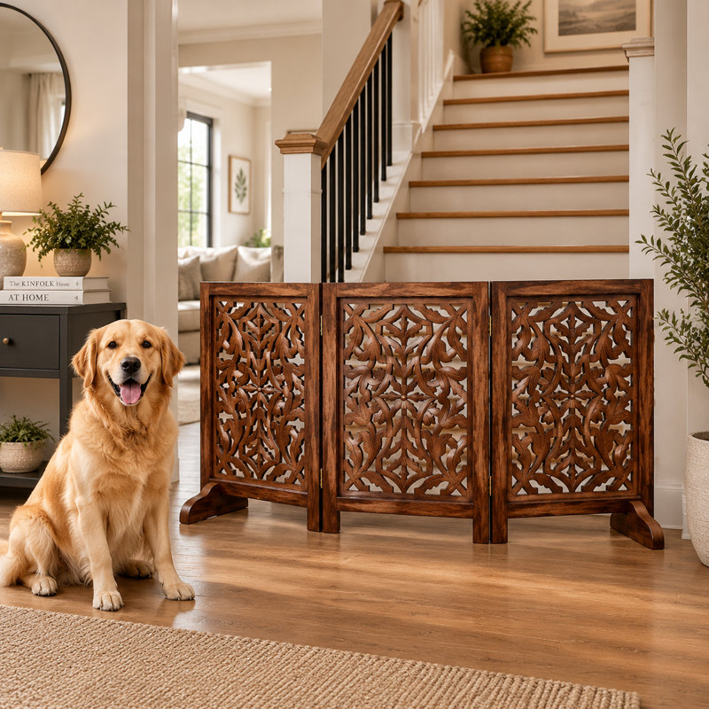 Barrière pour chien en bois pliable autoportante à 3 panneaux, Roussi
